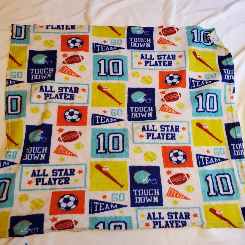 Safety 1st Baby Blanket Sport Football‎ Soccer Ball Go Team White Blue Fleece